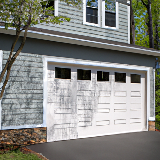 Suburban Clinton, NJ house exterior with newly installed insulated garage door and driveway, daylight.