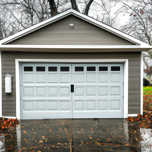 Suburban Clinton, NJ garage exterior showing a modern garage door with visible weather seals and sensor housing after rain.