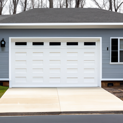 Suburban Clinton, NJ home with a closed insulated sectional garage door and visible weatherstripping at the threshold.