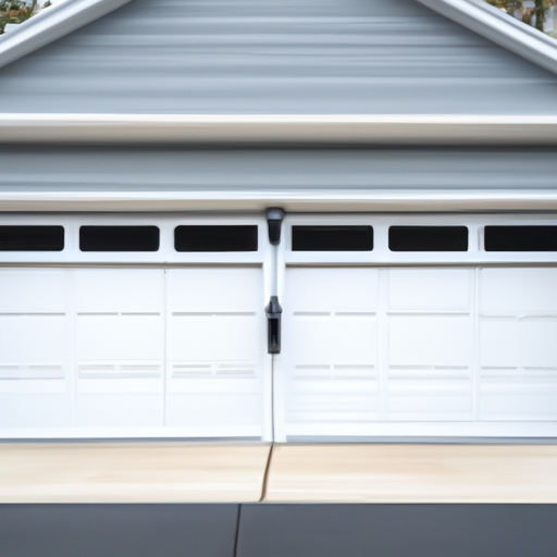 Suburban home in Clinton, NJ with a steel sectional garage door and visible opener mechanism in daylight.